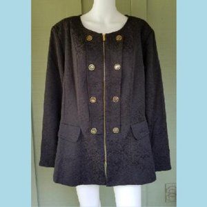 New DENIM 24/7 Black Jacquard Zip Front Jacket Coat 24W